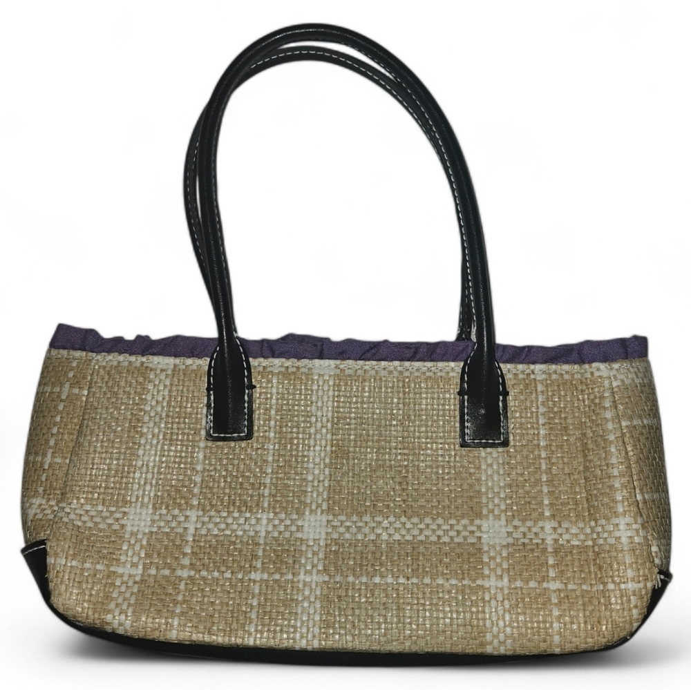 VICTORIA'S SECRET Top Handle Purple Ruffle Straw Purse - Picture 2 of 8